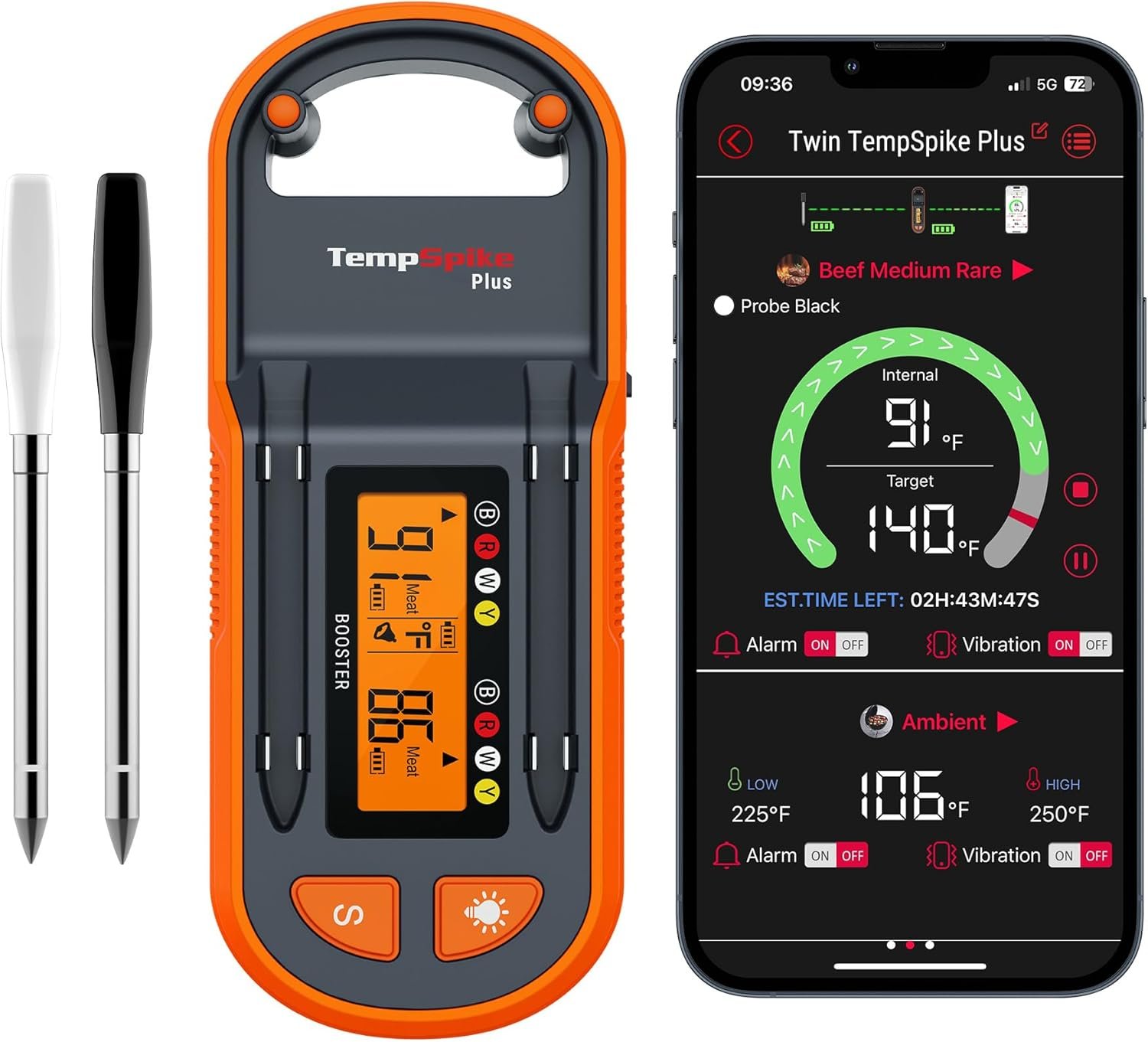 ThermoPro TempSpike Plus 600ft Wireless Meat Thermometer with 2 Color-Coded