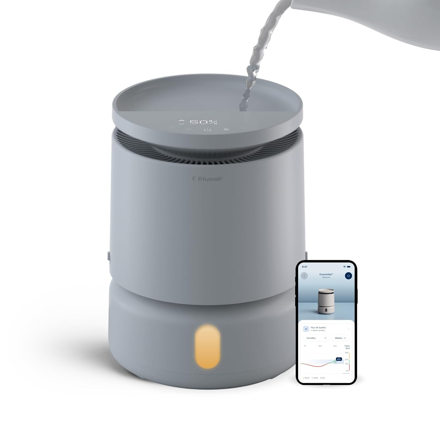 BLUEAIR Room Humidifier - DreamWell - 48Hr Top-Fill Mist-Free InvisibleMist
