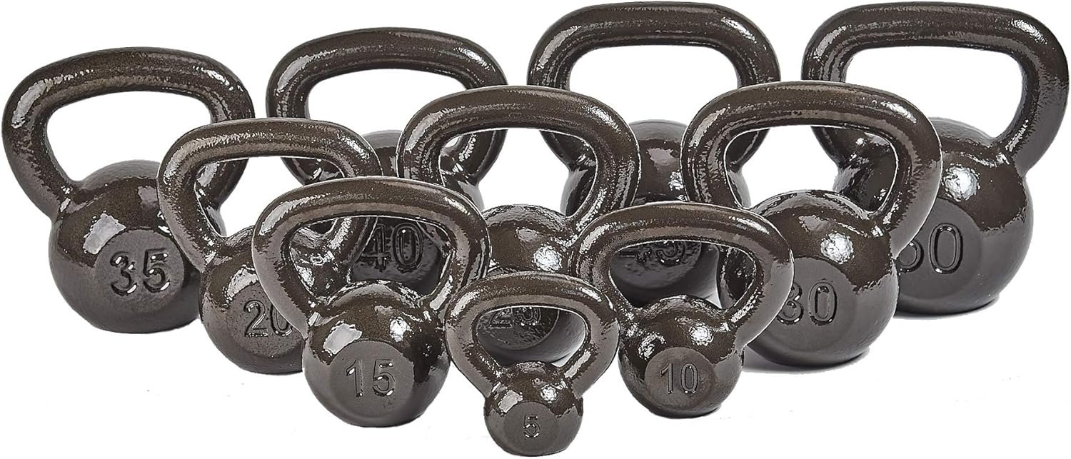 Signature Fitness Kettlebell Solid Smooth Adjustable/Cast Iron/Rubber Base for Strength