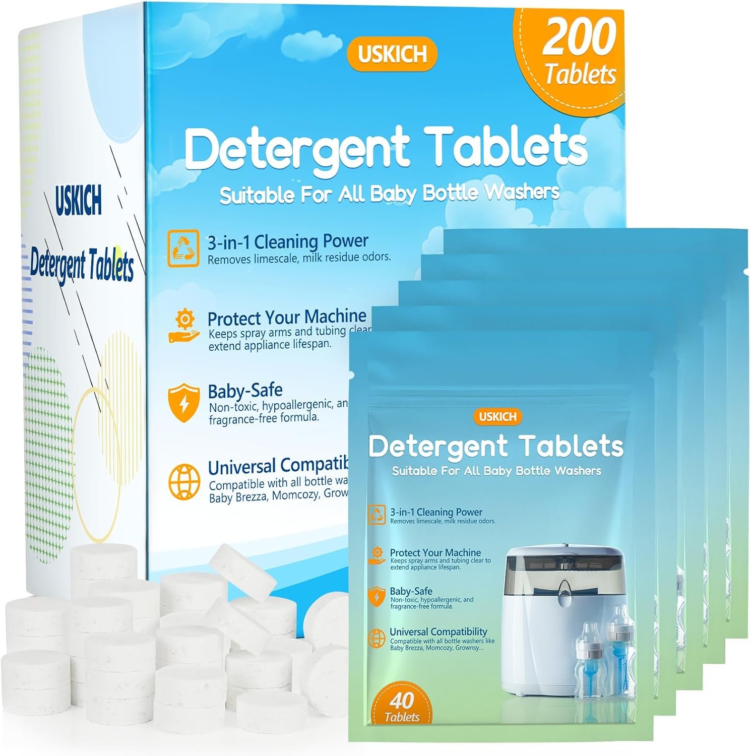 200Pcs Detergent Washing Tablets for Momcozy,Deep Cleaning Baby Brezza Bottle