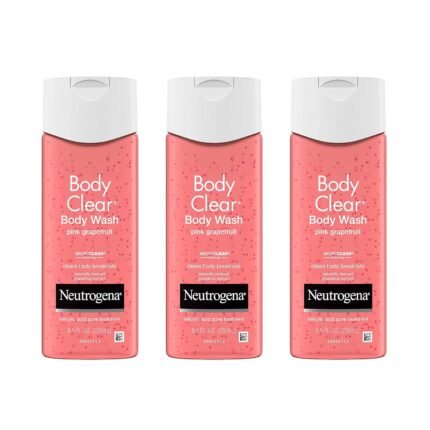 Neutrogena Body Clear Acne Treatment Body Wash with Salicylic Acid Acne Medicine, Pink Grapefruit Body Acne Cleanser to Prevent Breakouts on Back, Chest & Shoulders, 8.5 fl. oz, 3 Pack