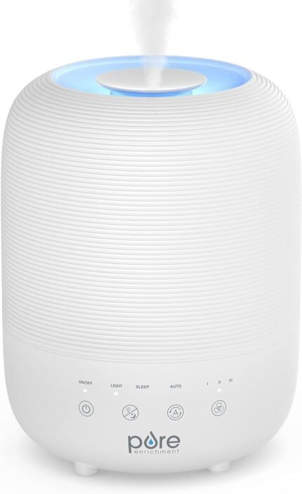 Pure Enrichment® HUME™ Sense Top Fill Humidifier – Large 3L Tank, Auto Mode Humidity Sensor, 3 Mist Settings, Optional Night Light, Optional Aromatherapy, Sleep Mode & Auto Shut-Off
