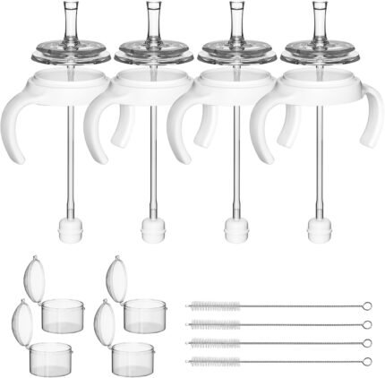 Straw Cup Conversion Kit for Pigeon Bottles, Sippy Cup Conversion with Soft Silicone Nipple, Weighted Straw, Bottle Handle, Cleaning Brush, Storage Cases, Leak-Proof & Anti-Colic, 8m+, 4 Pack