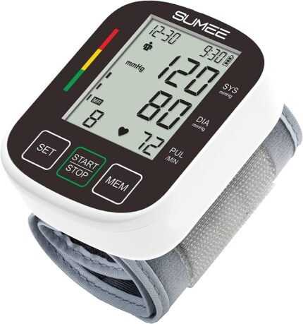 Wrist Blood Pressure Monitor Automatic BP Machine with Large Backlit Display Heart Rate Monitors 2x99 Readings 5.3-7.7in Adjustable Cuff for Home Use,Include Carrying Case and 2AAA Batteries-Black