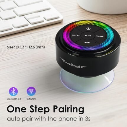 XLEADER Pro Shower Speaker (Upgraded) Certified IPX7 Waterproof Bluetooth Speaker, 8W Crystal Sound&Rich Bass, 15H Playtime, with Suction Cup, Silicone Lanyard, Ideal Gifts, SoundAngel Mate(2 Gen)