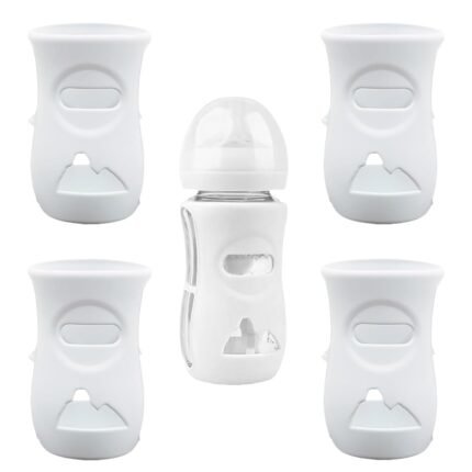 4 Pack Silicone Sleeves for Avent Natural Glass Baby Bottles, Anti Breakage Baby Bottle Holder, Compatible with Philips Avent Glass Natural Baby Bottle, BPA Free (White, 8 OZ)