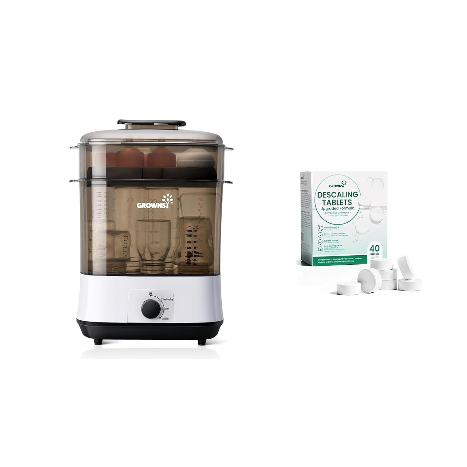 Adjustable 4 in 1 Large Bottle Sterilizer & Descaling Tablets