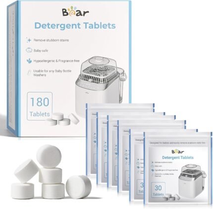Bear Official Bottle Washer Tablets, 180 Count - Detergent Tablets for Bear & All Brand Bottle Washers, Powerful Milk Residue Remover