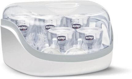 Chicco 2 in 1 Sterilizer, Adjustable Natural Steam Sterilizer for Bottles, with 2 Configurations, Quick and Easy to Use, Up to 6 x 330ml Bottles, White