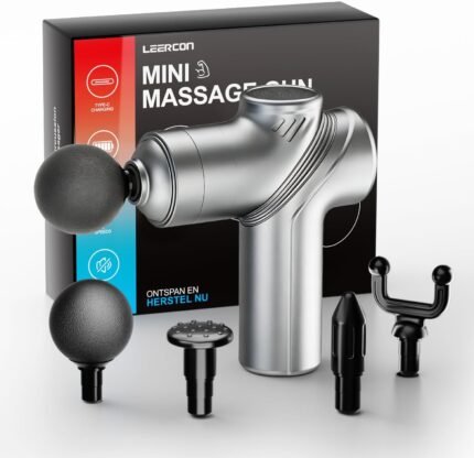 Deep Tissue Mini Massage Gun, Muscle Percussion Massager for Athletes, 4 Massages Head and 6 Speeds for Pain Relief, Grey
