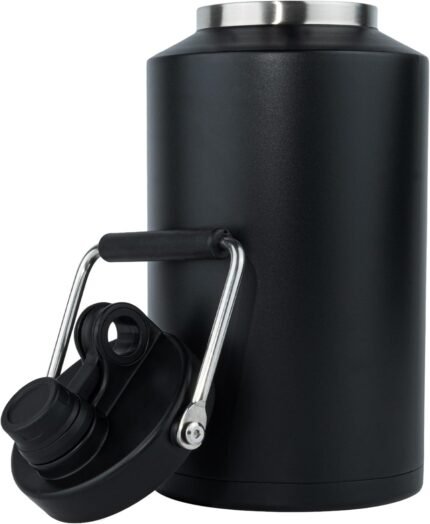 Kerilyn Insulated Gallon Jug with Handle, One Gallon, 128oz Stainless Steel, Large Double Vacuum Water Bottle for Hot & Cold Drinks, Wide Mouth, Sweat Proof, Great for Travel, Camping, Black