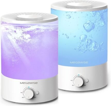MEGAWISE 2 pack 3.5L Ultrasonic Cool Mist Humidifier – Top-Fill, Essential Oil Diffuser, Quiet Operation, Night Light, Auto Shut-Off for Home & Office (2)