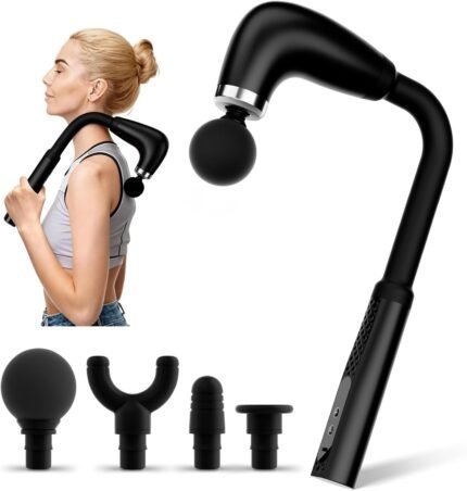 Massage Gun with Upgraded Extension Handle,Back Massage Gun Deep Tissue,Back Massager for Pain Relief for Muscles Neck Shoulders Waist Arm Legs Foot,4 Replaceable Heads & 9 Speeds (Black)