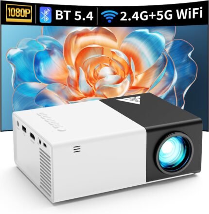 Mini Projector with Wifi Portable Projectors Support 1080P 200" Mini HD Movie Projector, Outdoor Projectors Compatible with Phone/ Tablet/ Laptop/ TV Stick/ HDMI/ USB - Black White
