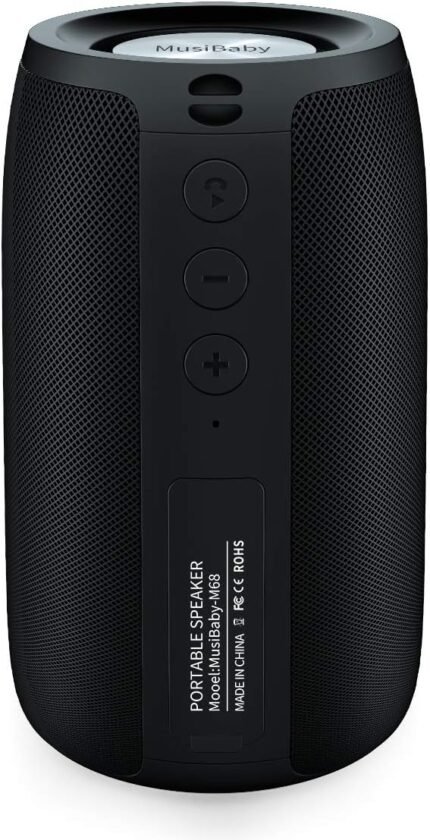 MusiBaby M68 Portable Bluetooth Speaker – Wireless Waterproof Sound for Home and Outdoor Use – Deep Bass, Dual Pairing, 24H Playtime, Compact Design (Black)