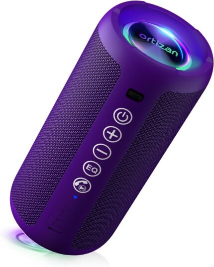 Ortizan Portable Bluetooth Speaker: IPX7 Waterproof, 24W Loud Sound, Deep Bass, Bluetooth 5.3, LED Lights, Wireless Stereo Pairing, 30H Playtime, for Home/Outdoor/Party/Beach, Birthday Gift (Purple)