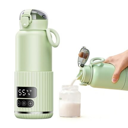 Portable Bottle Warmer with Fast Heating and Long Constant Temperature 17oz Capacity Heated Travel Mug for Breastmilk or Formula (Green)