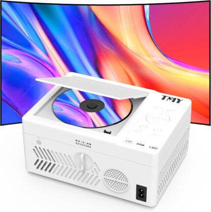 TMY Bluetooth Projector with DVD Player Built in, 1080P Mini Projector, Portable DVD Projector for Outdoor Movies, Compatible with Smartphone/PC/TV Stick/HDMI/USB/TF