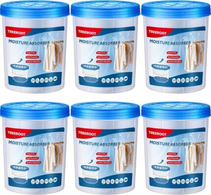 6 Pack 18OZ Refillable Moisture Absorbers, Humidity Absorber Bucket, Moisture Absorbers for Closet, Dehumidifier Bucket for Wardrobes、 Kitchens and Bathrooms, Fragrance Free Humidity Absorber