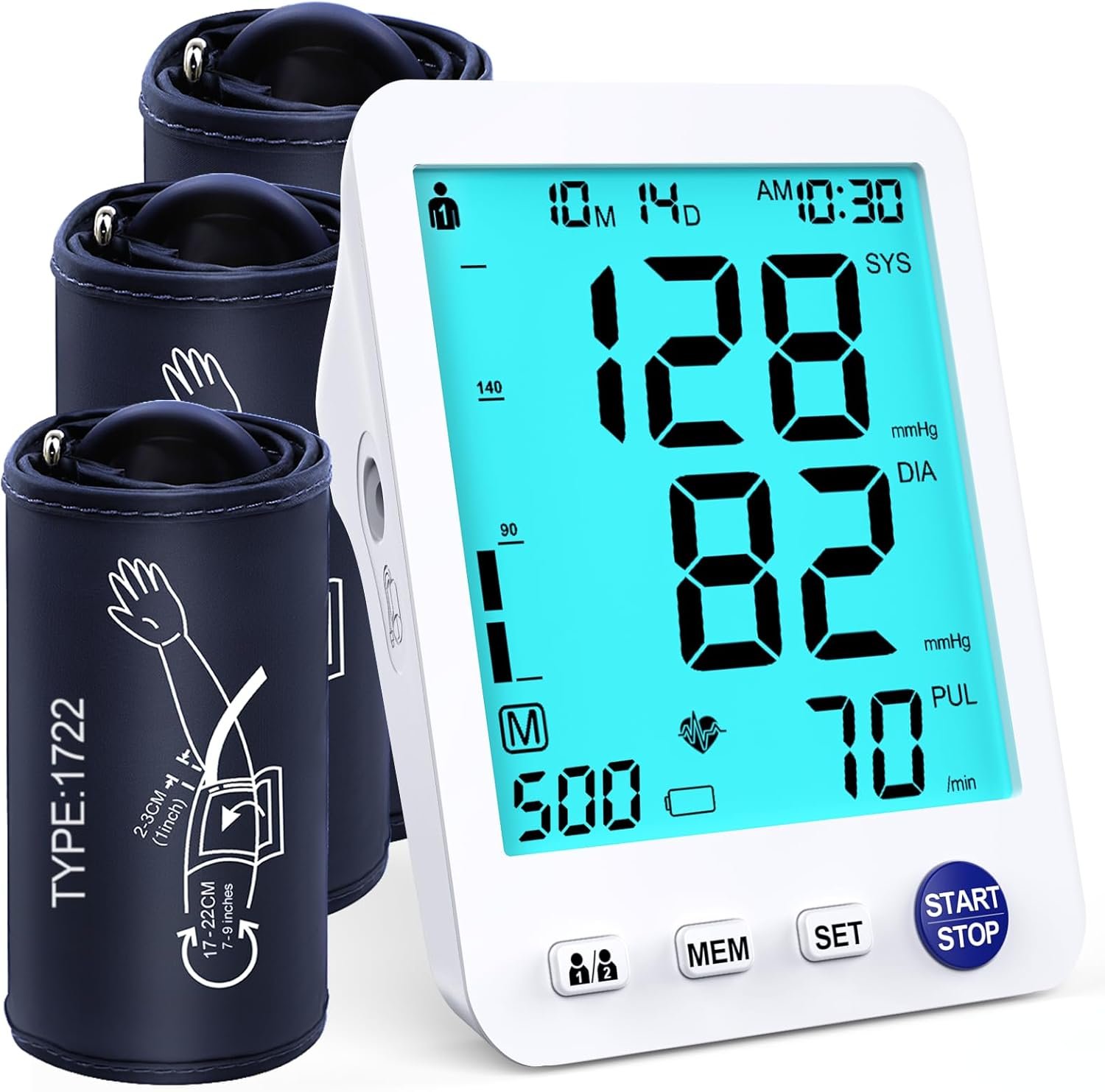 Upper Arm Electronic Blood Pressure Monitor 3 Size Cuffs(S,M/L,XL),Small 7-9",Medium/Large