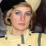 Princess Diana visits Cowes on the Isle of Wight to christen the boat Vigilant while wearing a yellow and black checked coat